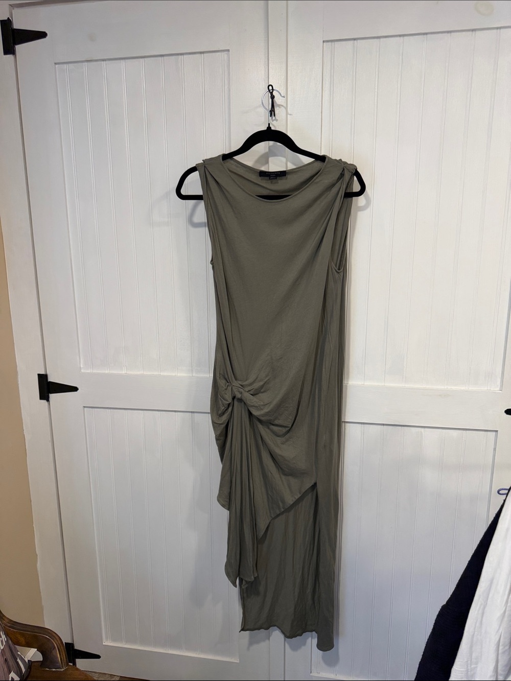 All Saints Olive Green Asymmetrical Knot Maxi Dress size S